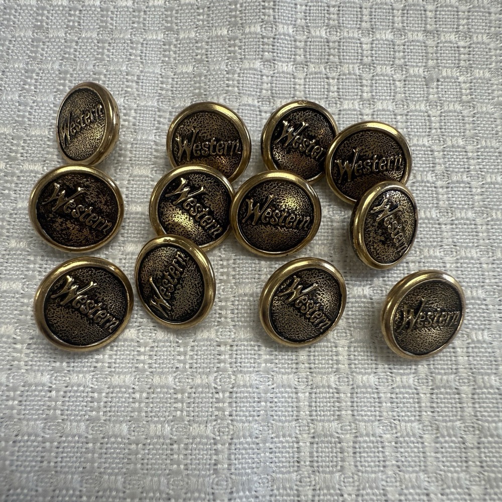 12 Vintage Westland By Lansing WESTERN replacement Button Gold‎ Brass Tone Shank